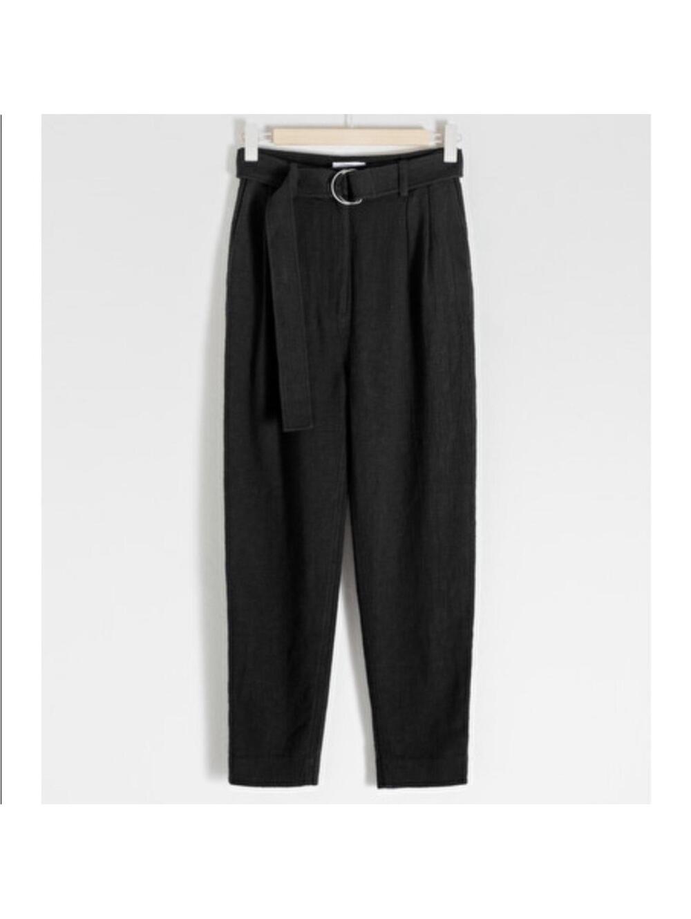 & Other Stories Capsule Pleated Tapered Straight Leg Trouser Pants Gray Black 6